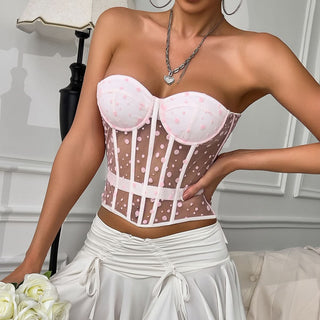 Polka dot sweetheart neck corset tube top