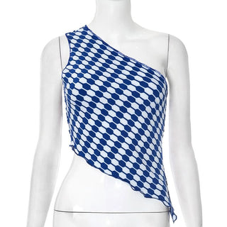 Irregular one shoulder print contrast crop top