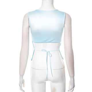 Self tie crewneck flower print contrast top