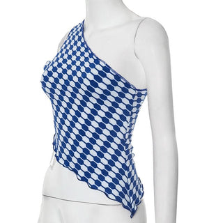 Irregular one shoulder print contrast crop top