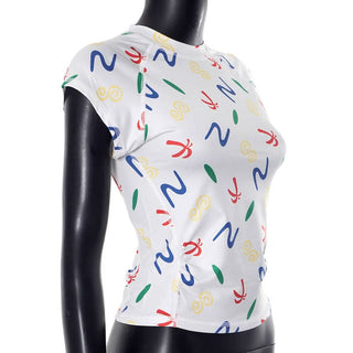 Crewneck cap sleeve print stitch ruched top