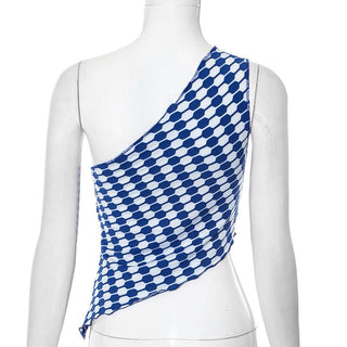 Irregular one shoulder print contrast crop top