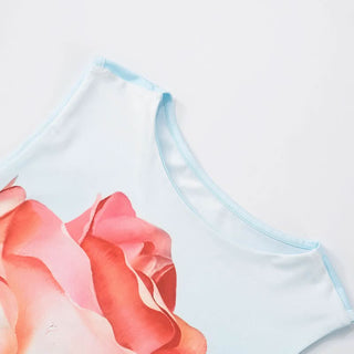 Self tie crewneck flower print contrast top