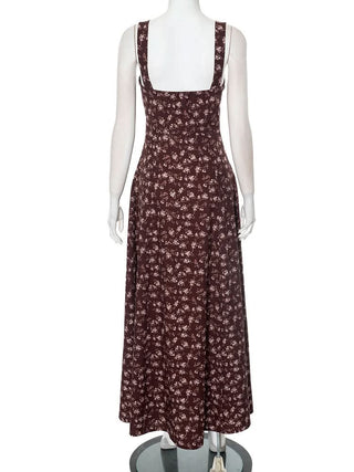 Slit flower print backless zip-up cami maxi dress