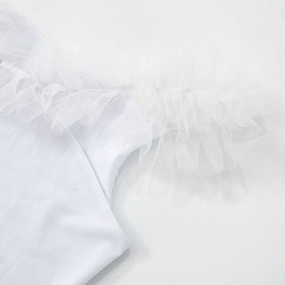 White mesh slit ruffle off shoulder top