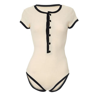 Button ribbed short sleeve round neck bodysuit