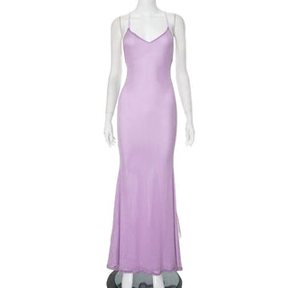 V neck cross back bowknot cami maxi dress