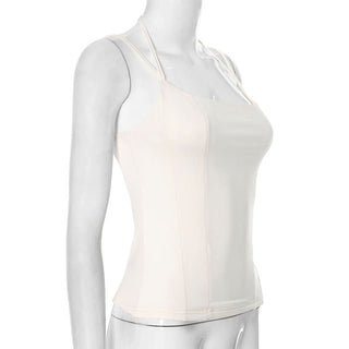 Square neck halter backless solid cami top