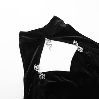 Hollow out slit halter irregular velvet cut out midi dress