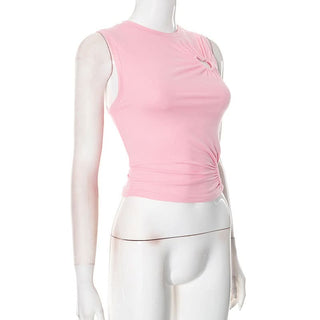 Crewneck ruched heart hollow out irregular cut out top