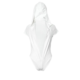 Hoodie short sleeve button deep v neck bodysuit