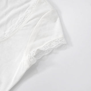 Lace hem short sleeve u neck solid top
