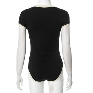 Button ribbed short sleeve round neck bodysuit