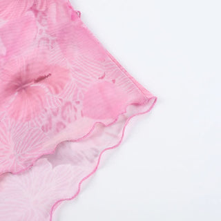 Mesh v neck flower print ruffle cami top