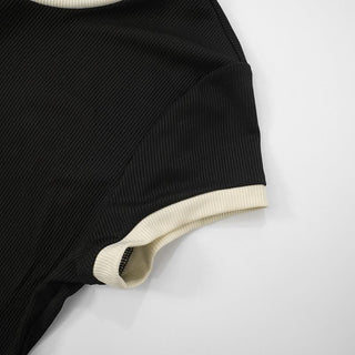 Button ribbed short sleeve round neck bodysuit