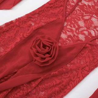 Square neck lace flower applique midi dress