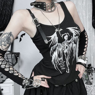 Buckle u neck skull pattern irregular top