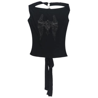 Cowl neck beaded cross pattern backless top