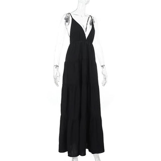 Ruched deep v neck backless cami maxi dress