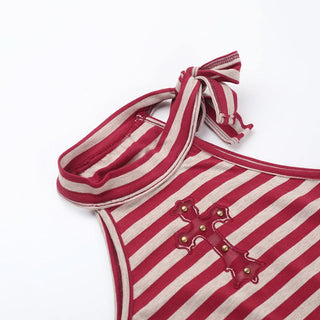 Striped print crewneck gloves mini dress