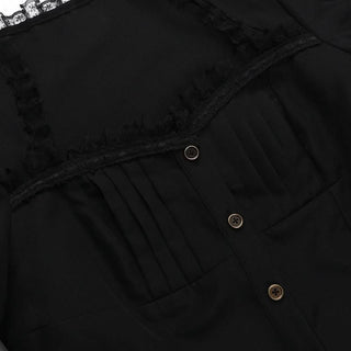 Short sleeve button lace hem pleated top