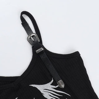 Buckle u neck skull pattern irregular top