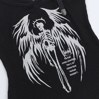 Buckle u neck skull pattern irregular top