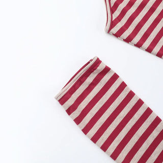 Striped print crewneck gloves mini dress