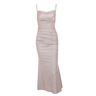 Ruched square neck backless cami midi dress