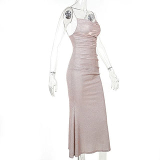 Ruched square neck backless cami midi dress