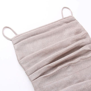 Ruched square neck backless cami midi dress