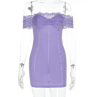 Purple off shoulder lace backless mini dress