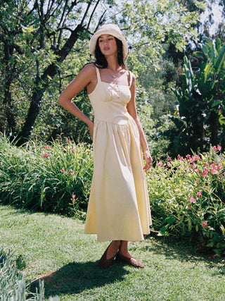 Wedding Wedding Guest Dress Summer Vacation Dresses Dress For Daily Casual Solid wedding guest wedding corset Woven Cotton-blend Square Neck Lace Up Ruffle Maxi Dress For Vacation