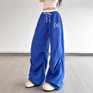 Drawstring letter print ruched low rise pant