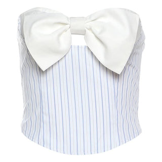 Bowknot striped print backless top