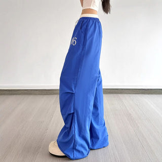 Drawstring letter print ruched low rise pant