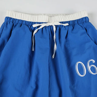 Drawstring letter print ruched low rise pant