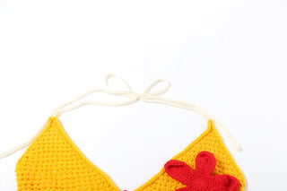 Halter flower applique backless short pant set