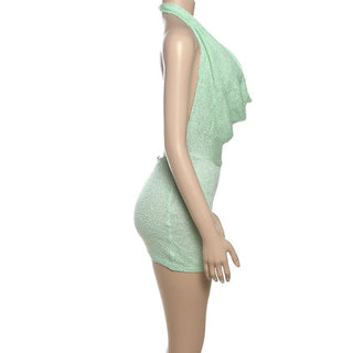 Halter cowl neck knitted backless mini dress