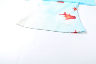 Off shoulder mesh fish print top