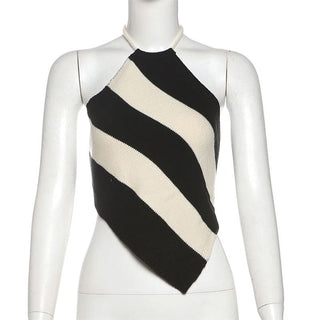 Halter striped self tie backless top