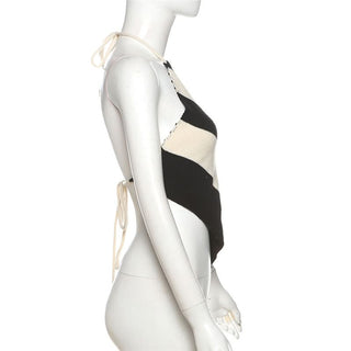 Halter striped self tie backless top
