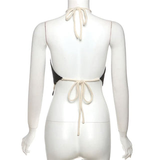 Halter striped self tie backless top