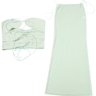 Self tie hollow out mesh maxi skirt set