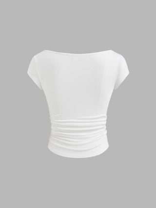 Boat Neck Ruched Tee
