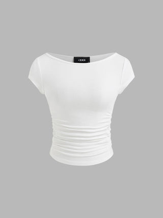 Boat Neck Ruched Tee