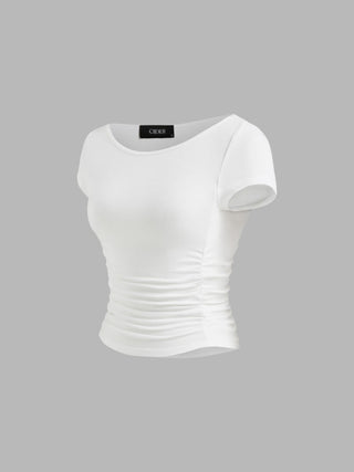 Boat Neck Ruched Tee