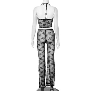 Lace halter hollow out lace up jumpsuit
