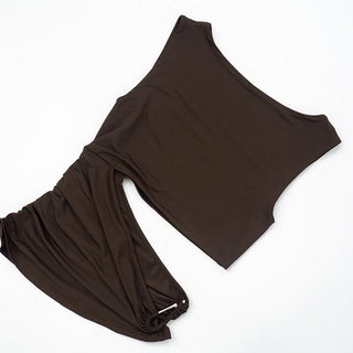 Sleeveless hollow out metal applique ruched cut out top