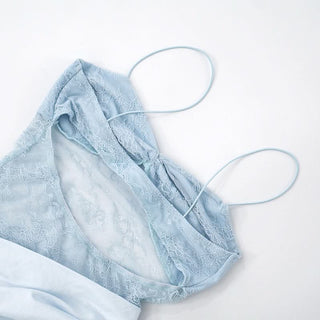 Lace patchwork slit cami mini dress